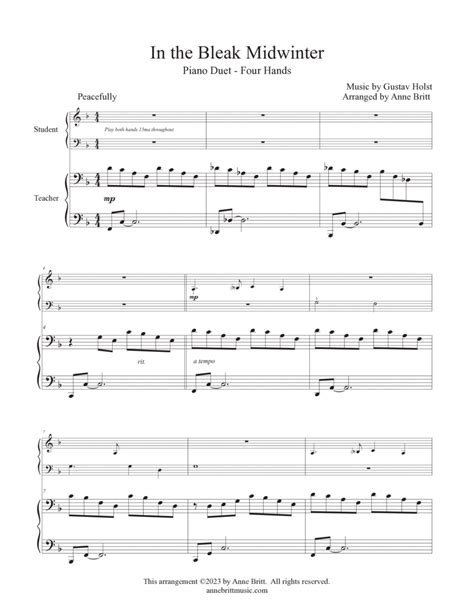 In The Bleak Midwinter Elementary Student Teacher Piano Duet By