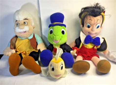 Vtg Lot Of Disney Pinocchio Plush Gepetto Cleo Jiminy Cricket