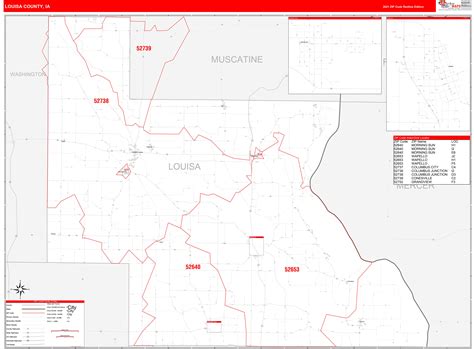 Louisa County, IA Zip Code Wall Map Red Line Style by MarketMAPS - MapSales