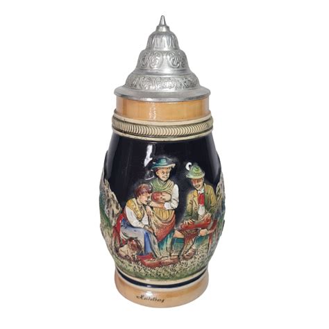 Немецкая пивная кружка винтажная DBGM в коричнево-синих тонах, с ...