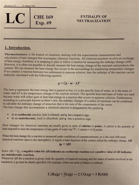 Solved Che Lc Exp Enthalpy Of Neutralization Chegg