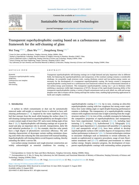 Pdf Transparent Superhydrophobic Coating Based On A Carbonaceous Soot