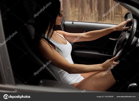 Brunette Girl In Underwear Sitting In The Car Stock Editorial Photo Kstudio