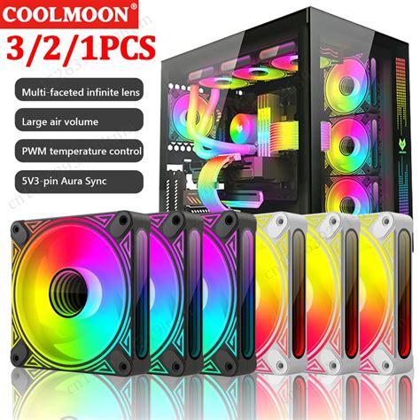 Coolmoon Dm Computer Case Fan Mm Rgb Pc Computer Case Fans Pin Pwm