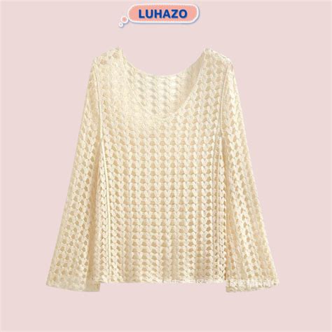 Áo lưới tym đi biển LUHAZO áo khoác ngoài bikini tắm biển kín đáo sang chảnh kiểu Hàn Quốc