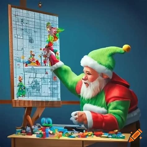 Elves In Santa S Workshop With A Blueprint Of Pokemon Chikorita