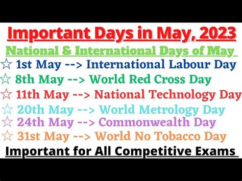 Important Days Of May National And International Days Of May