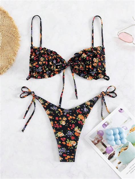 Swim Mod Conjunto De Mai Bikini Floral Estampa De Praia De Ver O Babado Suti Tipo