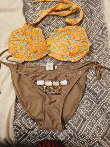 WOMENS BIKINI Set RIVER ISlAND BOTTOMS SIZE 10 WITH PADDED PRIMARK TOP