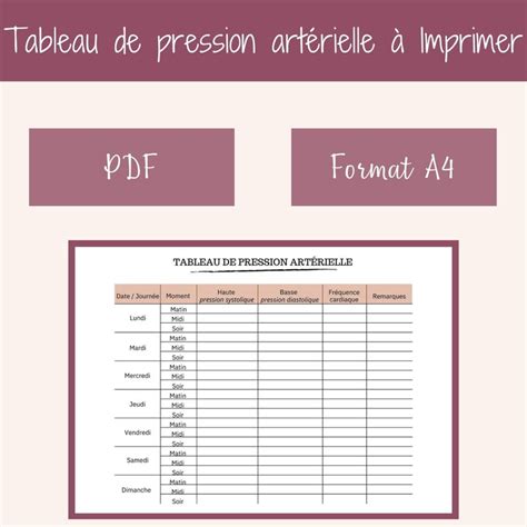 Tableau suivi de pression artérielle tableau feuille de - Etsy France