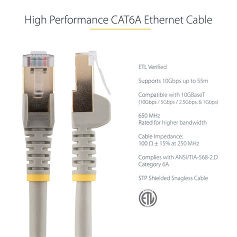 StarTech.com 100FT Cat6A 10GbE Shielded (S/FTP) Snagless Patch Cable 26AWG — Gray (5-Pack) (N6PAT-C6A-STP-100FT-GY-5PK)