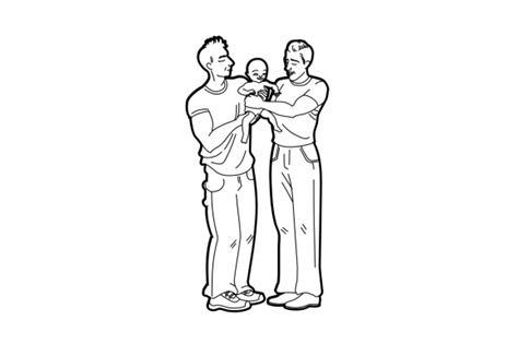 Same Sex Male Couple With Holding A Baby Line Art Svg Cut File By Creative Fabrica Crafts