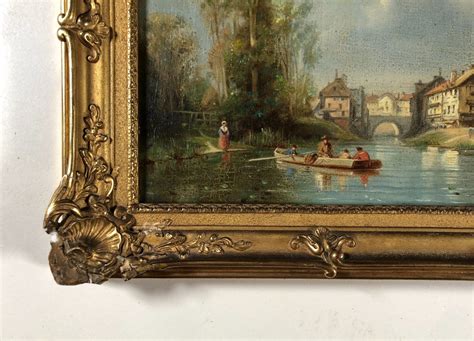 Proantic Animated River Landscape Oil On Canvas Th Century