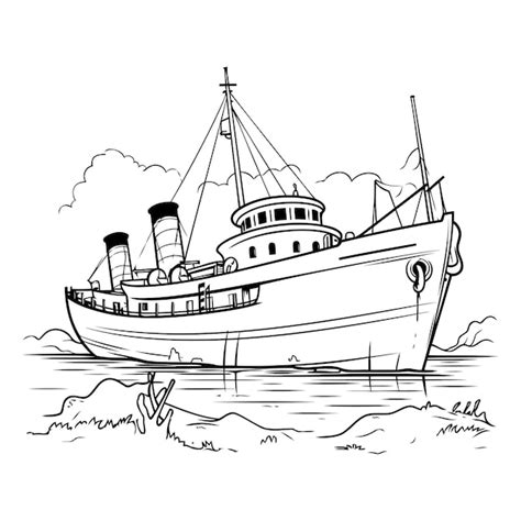 Fishing boat on the sea in sketch style | Premium AI-generated vector