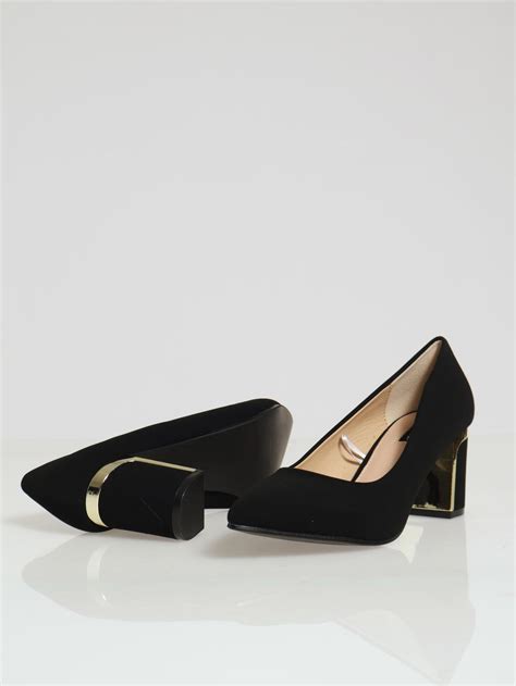 Pointy Trim Block Heel Black Edgars
