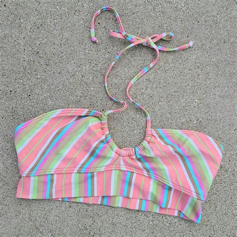 Pastel Striped Halter Bikini Bra Top Can Be Worn Depop