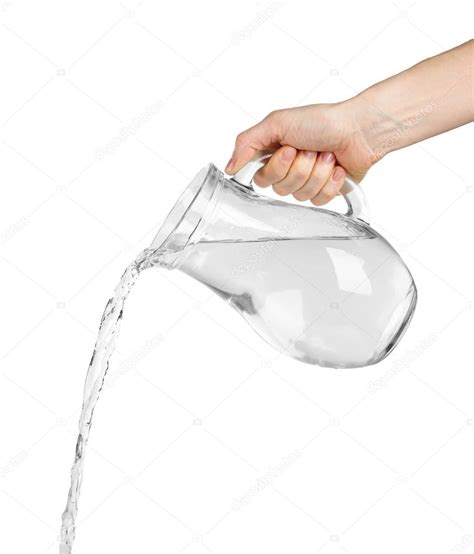 Pouring Water From Glass Pitcher Isolated On White — Stock Photo