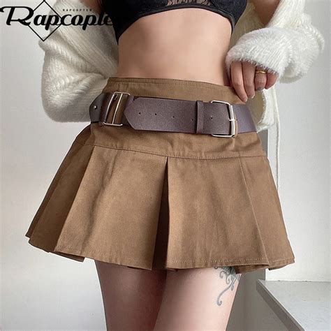 Rapcopter Y K Mini Skirts Sashes Retro Pleated Skirts Khaki With