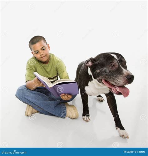 Boy reading book with dog. stock photo. Image of 080523a0062 - 5538610