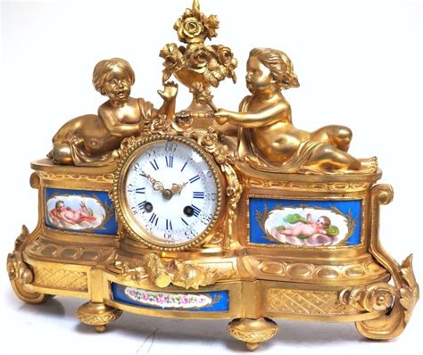 Fine Ormolu French Antique Mantel Clock Day Striking Blue Sevres