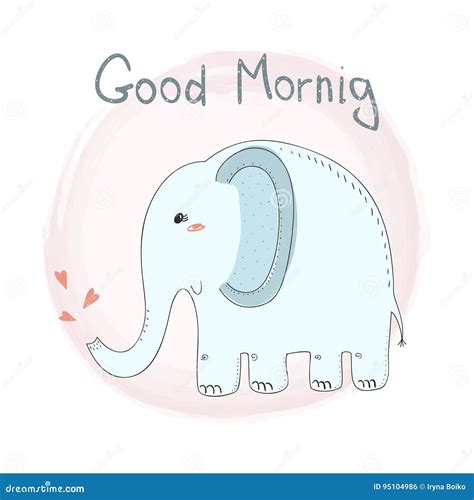 Carta Di Buongiorno Con L'elefante Felice Disegnato a Mano