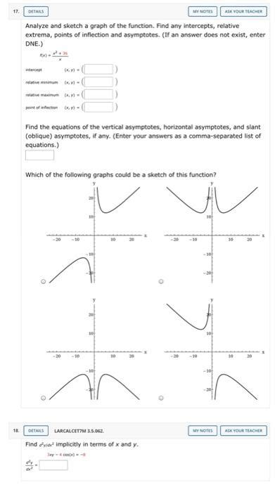 Solved DETAILS MY NOTES ASK YOUR TEACHER Analyze And Sketch Chegg