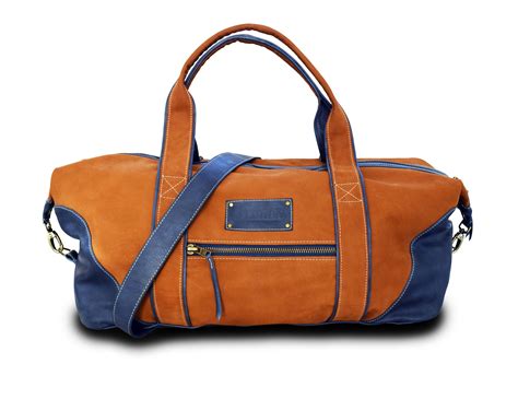 Дорожная сумка из мягчайшего коричневого нубука и гладкой синей кожи. # ...