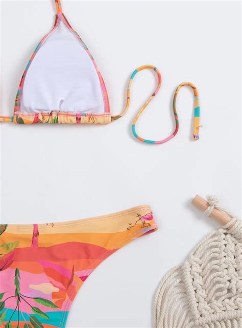 Womens Three Piece Swimsuit Mesh Print Beach Bikini Sexy Bikini Toris Aesthetics