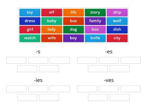 Plural Nouns S Es Ies Ves Group Sort