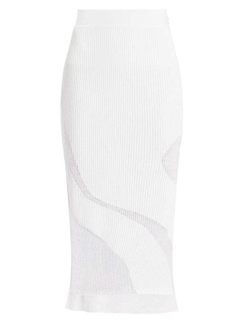 HERVÉ LÉGER Wave Rib knit Midi skirt Alabaster Editorialist