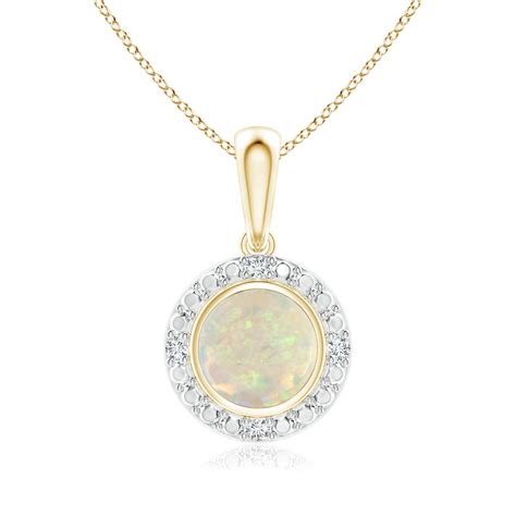 Buy Bezel Set Round Opal Pendant With Beaded Halo Angara India