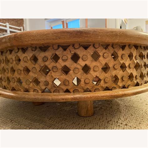 West Elm Carved Wood Coffee Table Raw Mango - AptDeco
