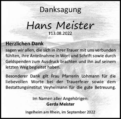 Traueranzeigen Von Hans Meister Vrm Trauer De