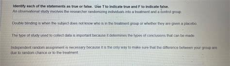 Solved Identify Each Of The Statements As True Or False Use