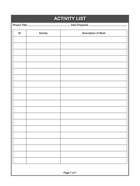 activity list template