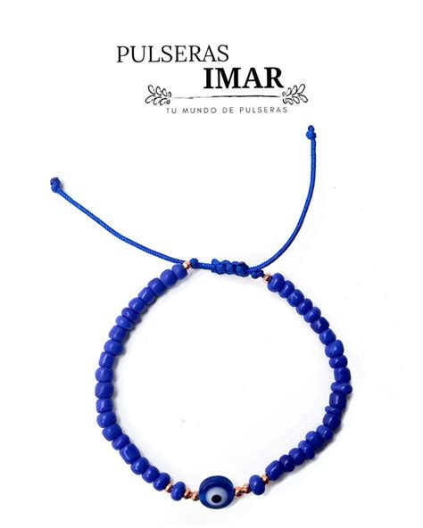 Pulsera Azul De Hilo Ajustable De Chaquiras Con Ojo Turco Pulseras