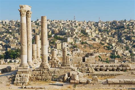 view   ancient stone columns   citadel  amman