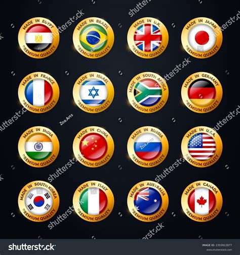 Golden Made Medal Emblems Flags World เวกเตอร์สต็อก ปลอดค่าลิขสิทธิ์