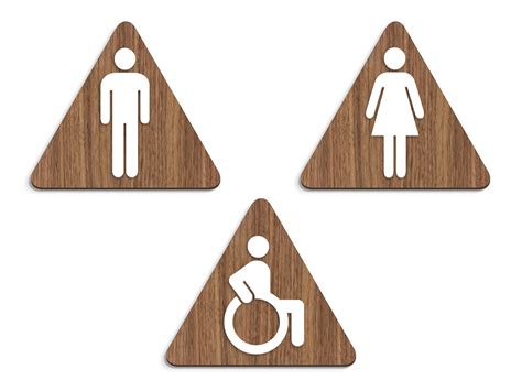 Classic 3x Triangle Base Restroom Signs Set Man Woman Disabled