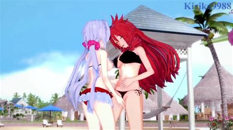 Kanade Am And Chris Yukine And Tsubasa Kazanari Intense Lesbian Play