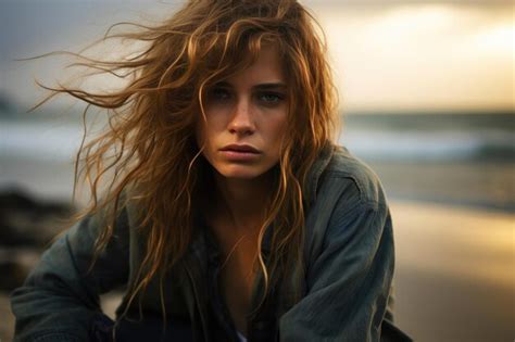 Premium Ai Image Melancholy Shoreline Portrait