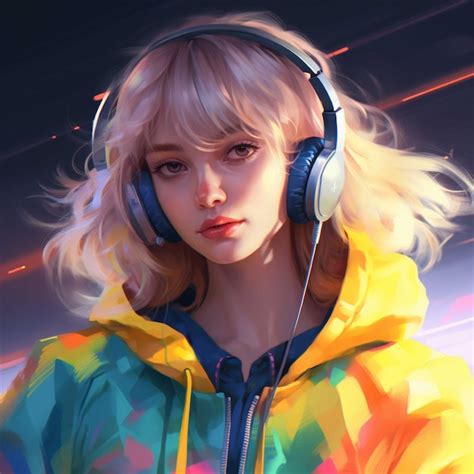 Premium Photo Portrait Of A Beautiful Blonde Girl With Headphones Listening To Music