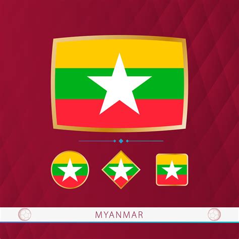 Set of Myanmar flags with gold frame for use at sporting events on a