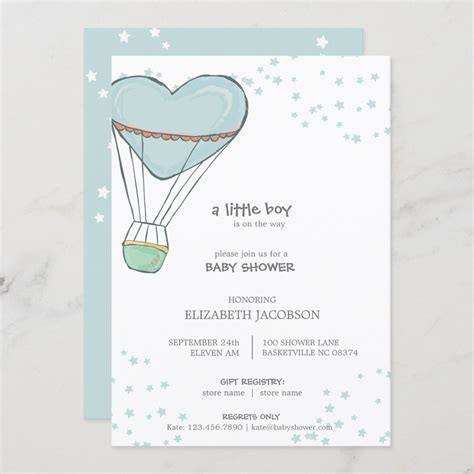 Cute Baby Blue Hot Air Balloon Baby Shower Invitation Zazzle