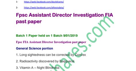 Fpsc Assistant Director Investigation Fia Past Paper Doc Shares Pdf