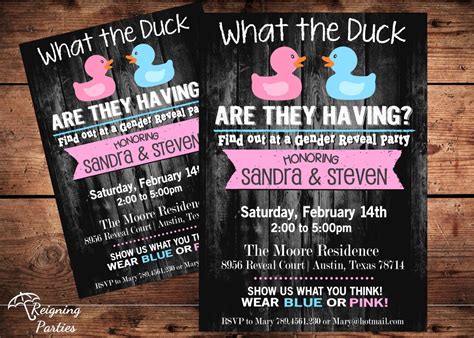 Funny Duck Gender Reveal Invitation Rubber Duck Team Pink Or Blue