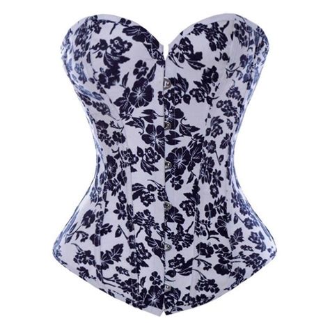 Corset White Denim With Black Flowers