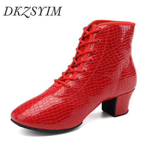 Женские танцевальные ботинки DKZSYIM красные/черные | AliExpress