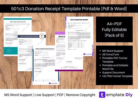 501c3 Donation Receipt Template Printable Pdf And Word In 2022 Receipt Template Template