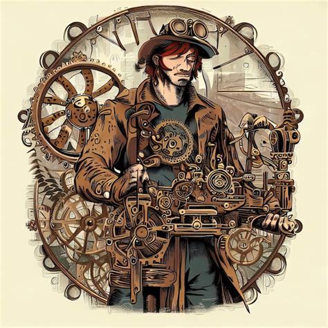 Premium Vector Contraption Chronicles Steampunk Graphic Tee With